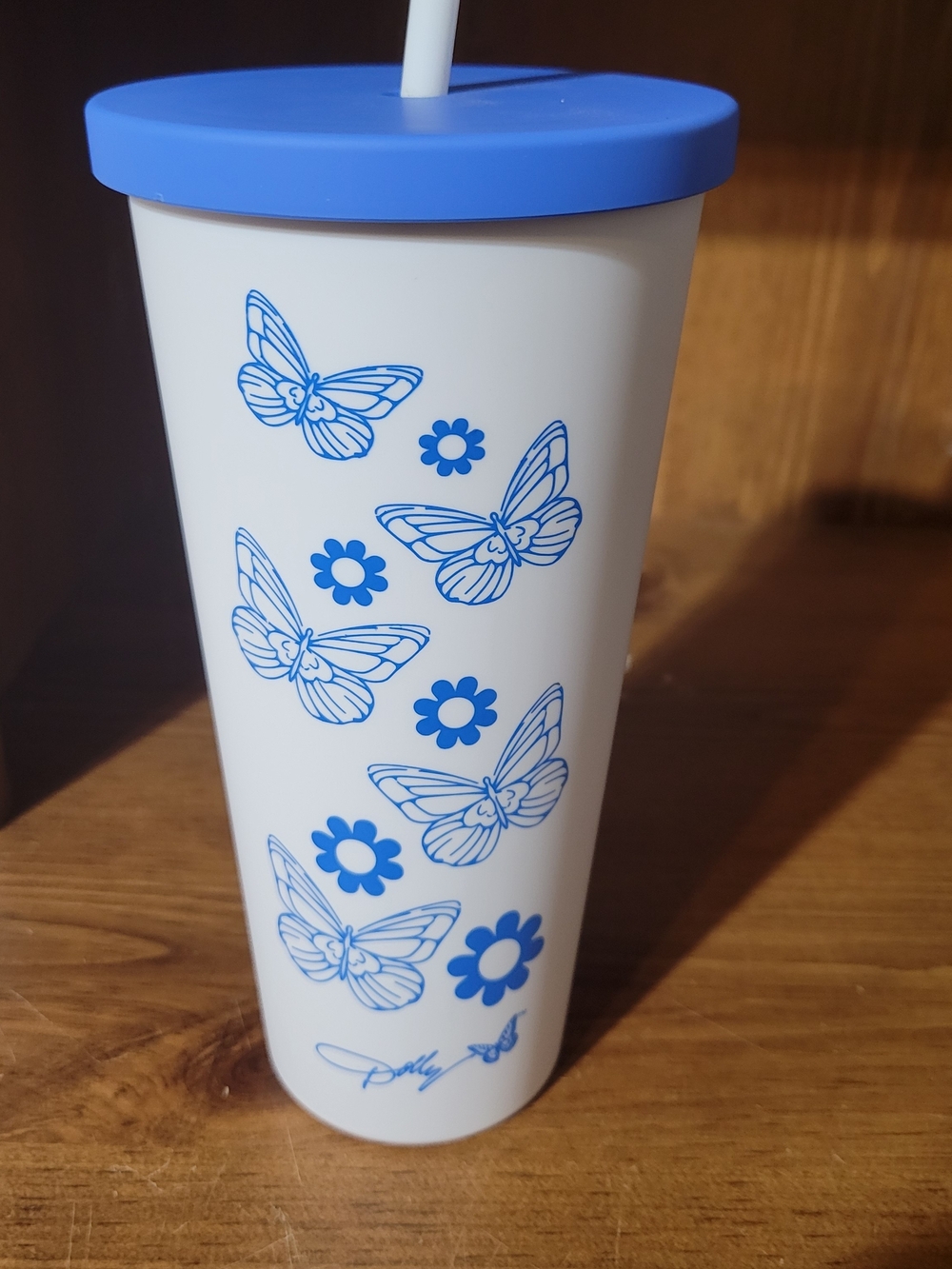 20oz Dolly Blue Butterfly Travel Tumbler with Lid & Straw